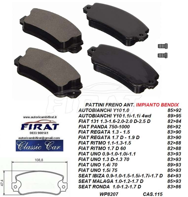 PATTINI FRENO Y 10 FIAT 131-RITMO-UNO ANTERIORI (WP8207) - Clicca l'immagine per chiudere